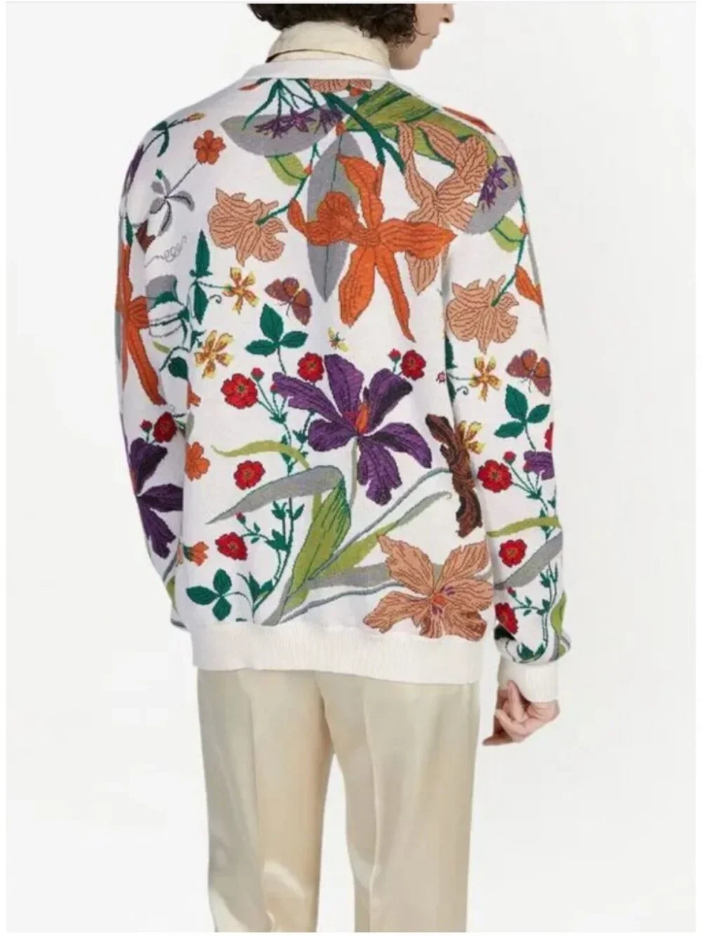 GUCCI Floral Print Wool and Silk Blend Cardigan